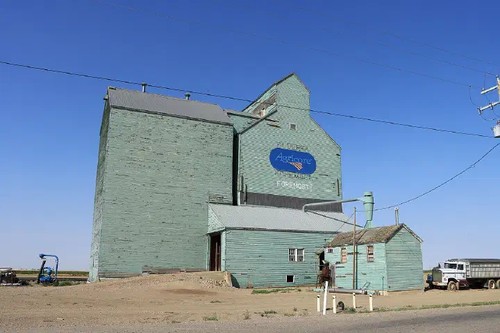 A grain elevator operated by Agricore in Foremost, Alberta, Canada.