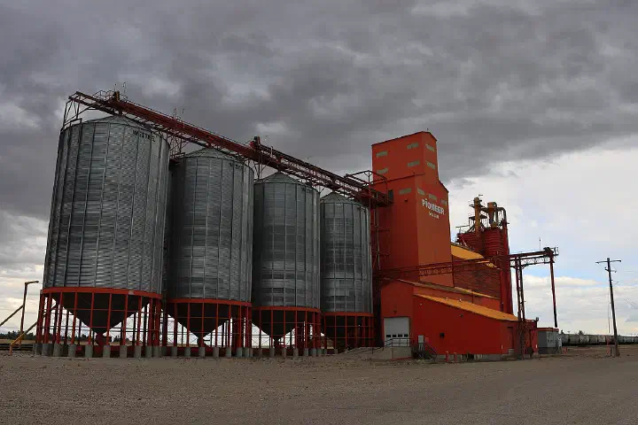 A Pioneer grain elevator in Vulcan, Alberta, Canada.