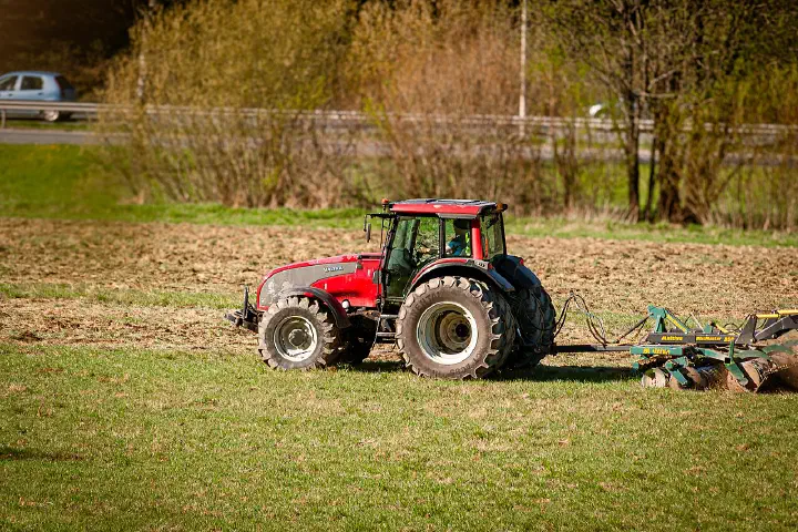A tractor in a field.