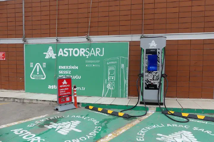 An electric vehicle charging station in Diyarbakır, Turkey.