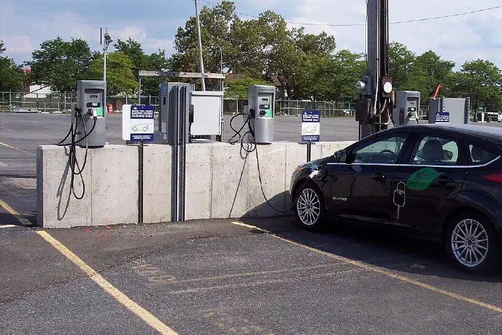 A Ford charging at a station on the Buffalo medical campus in Buffalo, New York.