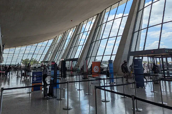 Terminal windows at Dulles Airport.