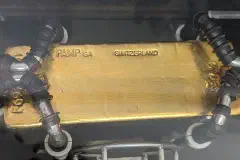 A gold bar that visitors can touch and lift, on display at the Bank of England Museum.