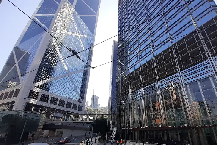 Des Voeux Road Central, Hong Kong, seen from a tram, November 2021.