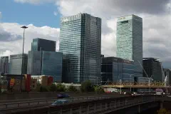 The Barclays and HSBC towers in London.