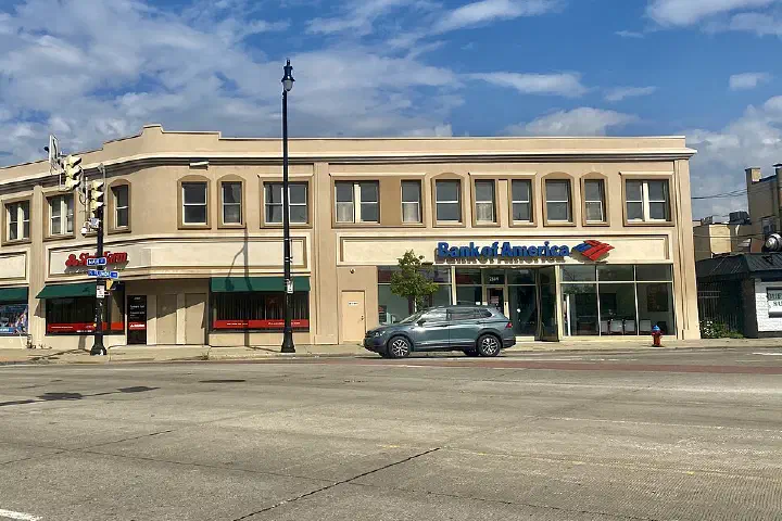 The building at Main Street and Fillmore Avenue in Buffalo, New York, August 2022.