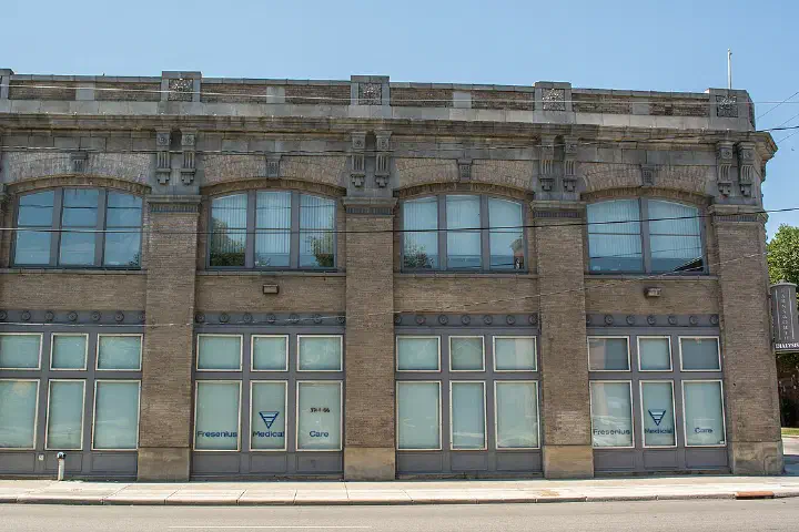East facade at the Brooklyn Bank Building, located at 3764 W. 25th Street in Cleveland, Ohio, in the United States