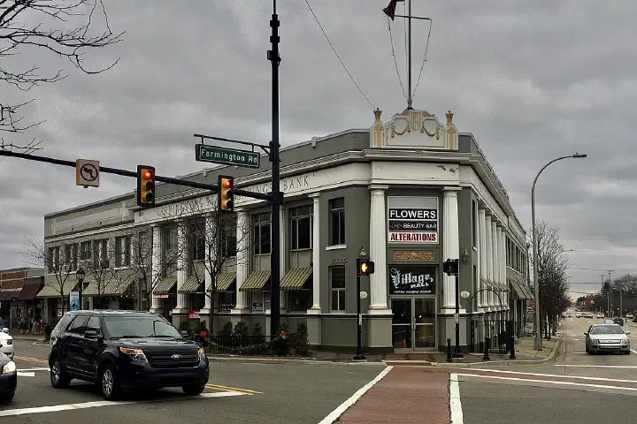 The former Farmington State Savings Bank building in Farmington, Michigan, December 2020.