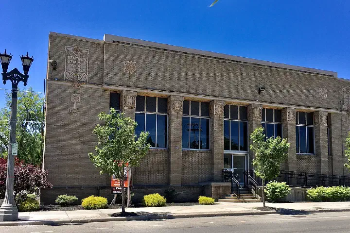 The former South Side Bank of Buffalo at 2221 Seneca Street, Buffalo, New York, June 2020.