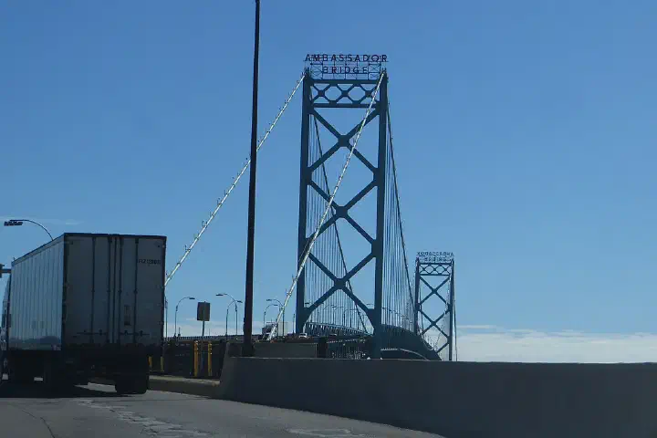 The Ambassador Bridge, a suspension bridge connecting Detroit, Michigan.