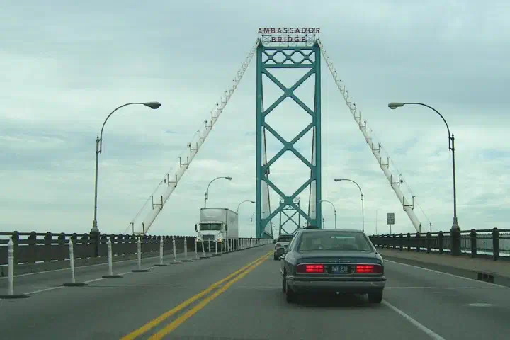 The Ambassador Bridge between Detroit and Windsor.