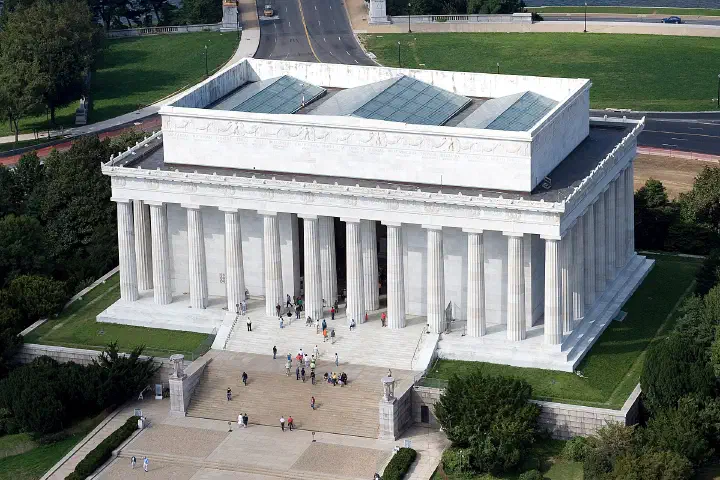 The Lincoln Memorial, Washington, from the air.