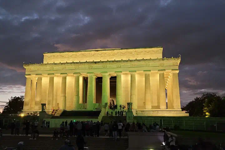 The Lincoln Memorial, Washington, at dusk.