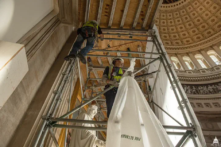 A protective canopy is placed inside the Capitol Rotunda during the restoration of the Capitol Dome.
