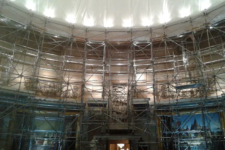 The rotunda of the United States Capitol in Washington, D.C., during the renovation of the dome.