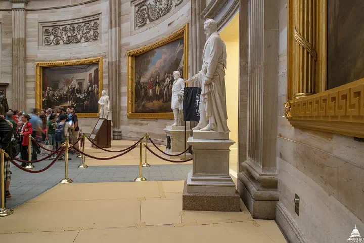 Work to restore the U.S. Capitol Rotunda began with the installation of floor protection.