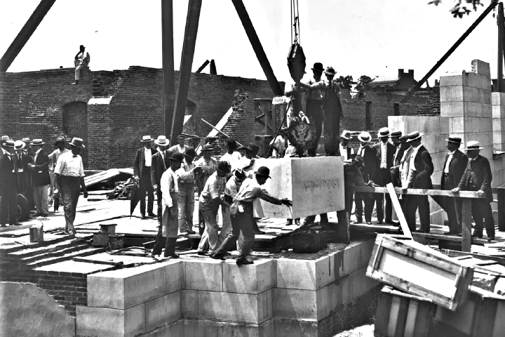 Laying the cornerstone of the Russell Senate Office Building, July 31, 1906.