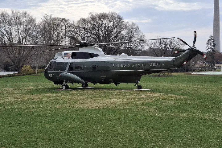 Marine One on the South Lawn of the White House.