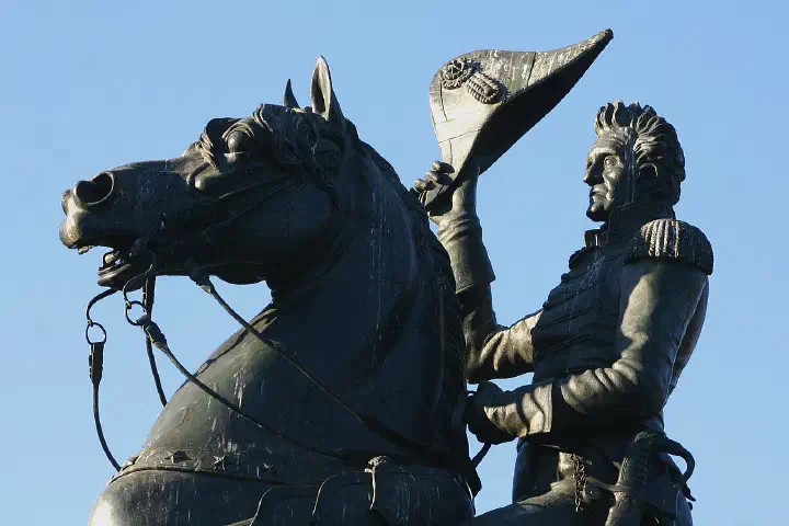The Andrew Jackson statue in Lafayette Square, directly in front of the White House.