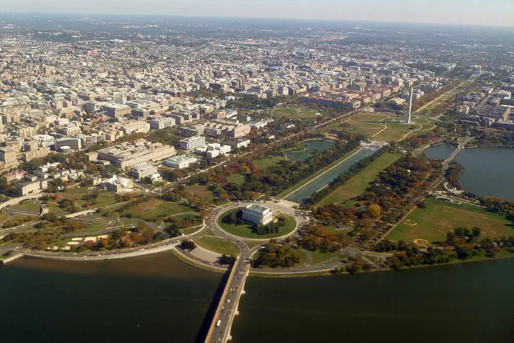 An aerial view of the National Mall, Washington, D.C.