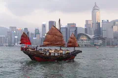 A traditional junk in Victoria Harbour, Hong Kong