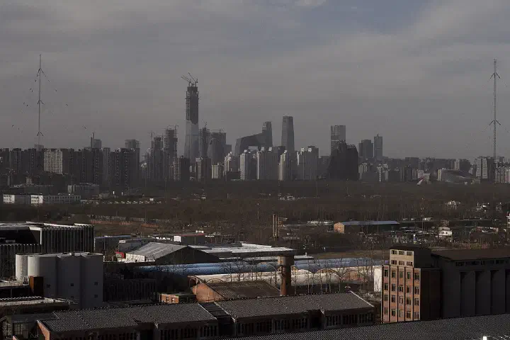Beijing's Chaoyang District in early spring 2017, with the former Northeast Suburb Grain and Oil Warehouse in the foreground.