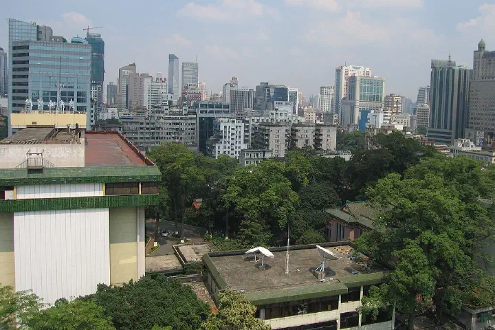 The Guangzhou skyline from the pagoda at Liurong Temple in Yuexiu District.