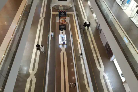 The interior of a shopping mall.