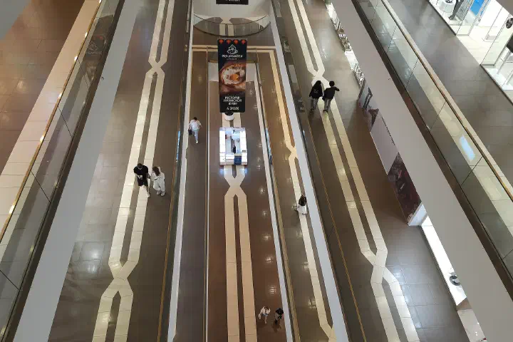 The interior of a shopping mall.