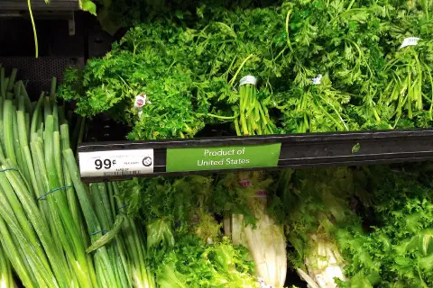 Vegetables in a supermarket produce section in Clearwater, Florida.