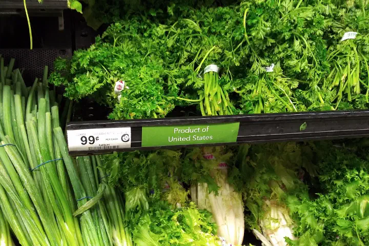 Vegetables in a supermarket produce section in Clearwater, Florida.