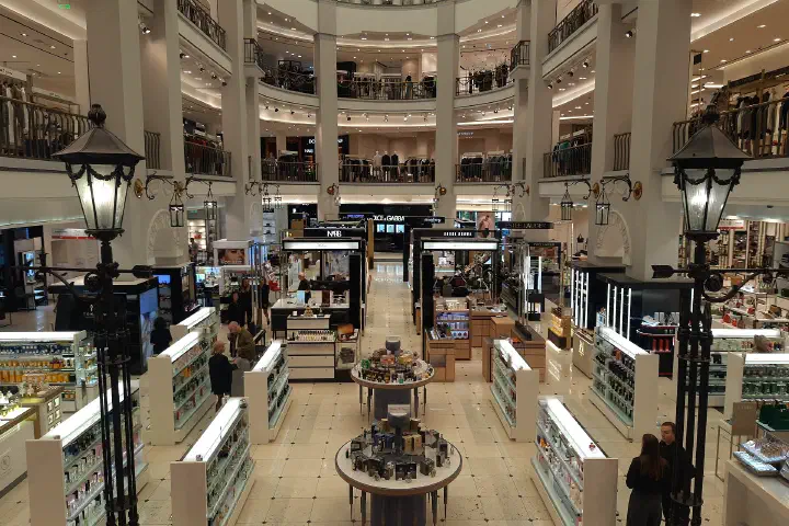 The interior of a department store