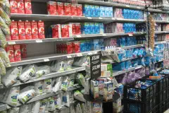Milk on unrefrigerated shelves in a grocery store in Cartagena, Colombia.