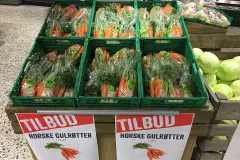 Carrots for sale at Meny supermarket in Tøsnberg, Norway September 2017