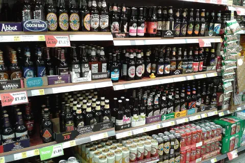 Shelves of beer at a Morrisons supermarket on October 2, 2013.