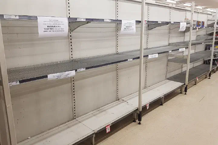Empty supermarket shelves in Sydney during a toilet paper shortage caused by coronavirus fears.