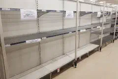 Empty supermarket shelves in Sydney during a toilet paper shortage caused by coronavirus fears.