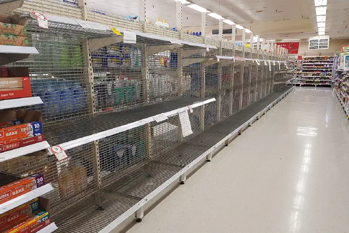 Empty shelves in an Australian supermarket during the coronavirus pandemic.