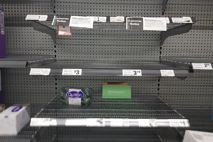 Empty shelves in an Australian supermarket during the coronavirus pandemic.