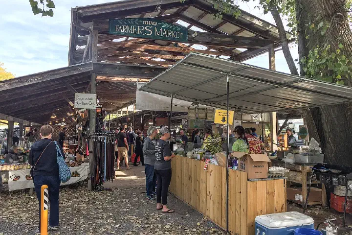 The Ithaca Farmers Market at Steamboat Landing, Ithaca, New York.