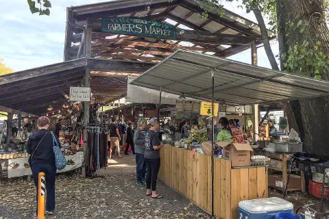The Ithaca Farmers Market at Steamboat Landing, Ithaca, New York.