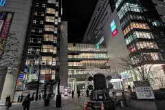 The Entetsu Department Store at night.