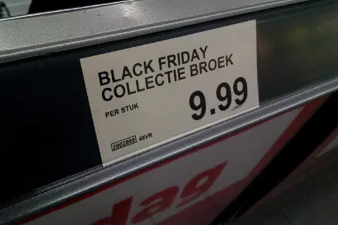 Special ALDI-branded clothes for Black Friday in Winschoten, the Netherlands.