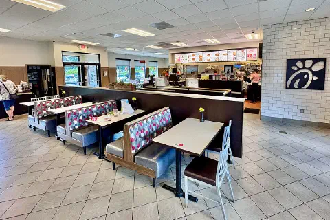 The interior of a Chick-fil-A restaurant in Cornelia, Georgia.