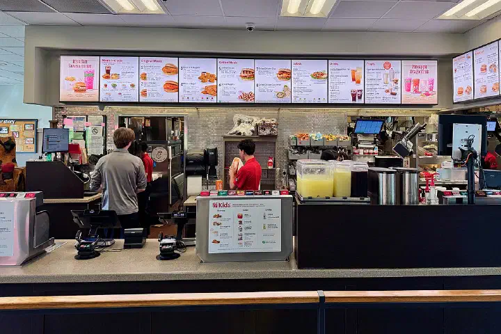 A Chick-fil-A fast food restaurant interior in Cornelia, Georgia
