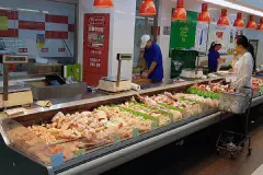 The meat counter at the Dinkelong supermarket in Tuanjiehu, Beijing.