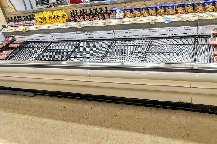A supermarket meat counter in American Canyon, California during the coronavirus pandemic.