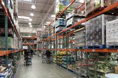 Empty shelves in the Costco Warehouse store in Waltham, Massachusetts on Monday afternoon, March 2, 2020.