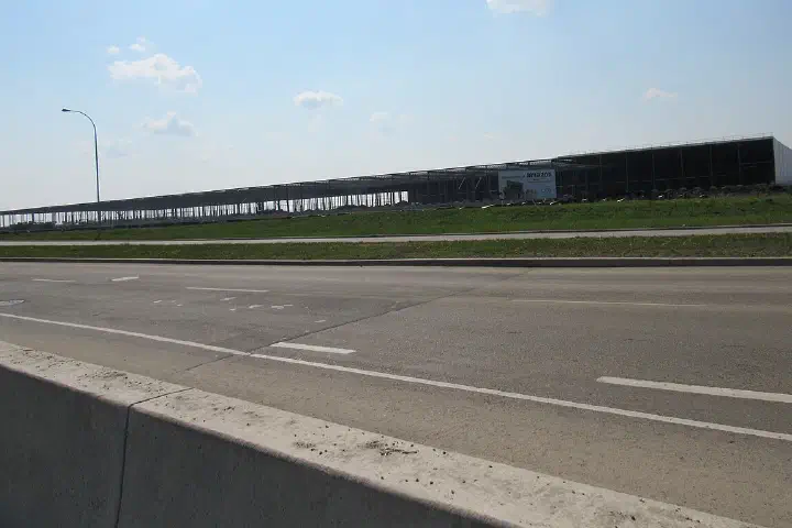An Amazon warehouse under construction in Leduc County, near Edmonton, Alberta.