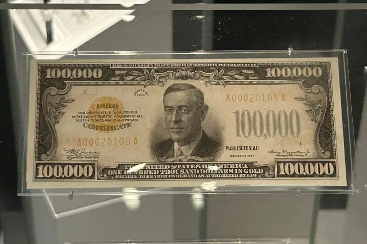 A $100,000 gold certificate, the largest U.S. note ever printed.